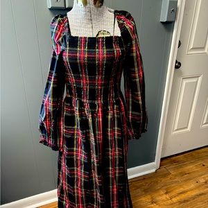 Jcrew factory smocked tartan plaid dress